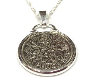 1959 65th Birthday / Anniversary sixpence coin pendant plus 22inch SS chain, 65th Birthday, 1959 Gift Idea, Gift for Mum, Gift for Mom