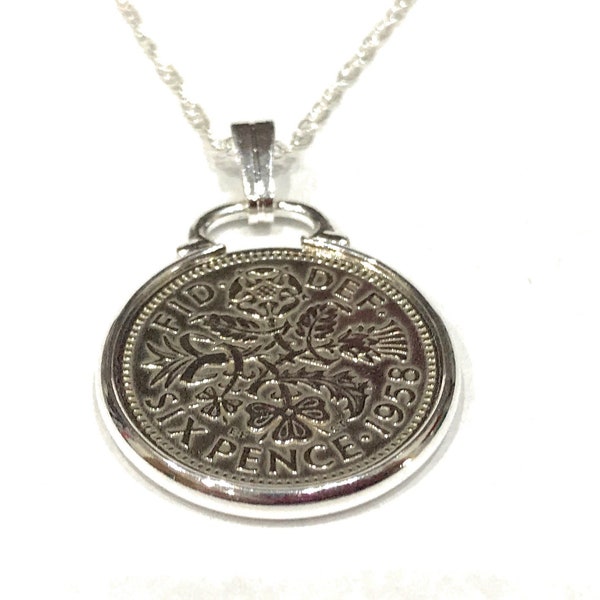 1959 65th Birthday / Anniversary sixpence coin pendant plus 22inch SS chain, 65th Birthday, 1959 Gift Idea, Gift for Mum, Gift for Mom