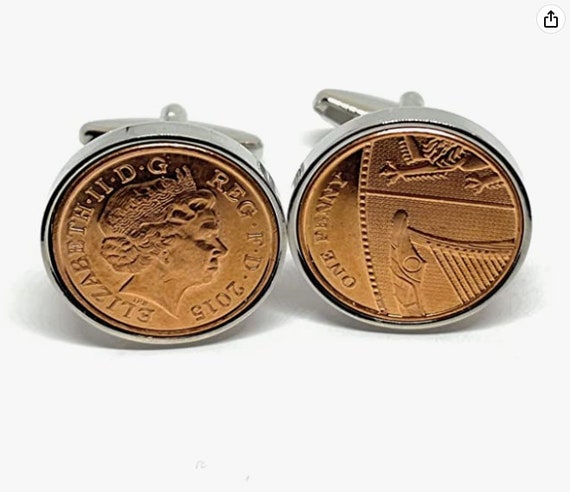 8th Bronze anniversary cufflinks - copper 1p coins from 2015 - Great Anniversary Gift for a Bronze Wedding 8th wedding gift Thinking Of You