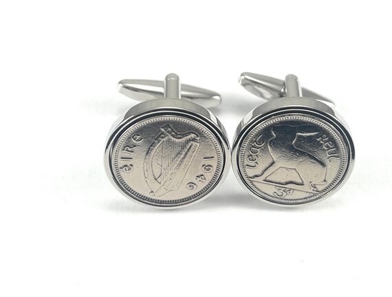1946 79th Birthday Gift Irish Threepence Coin Cufflinks: Silver Plated mounts
