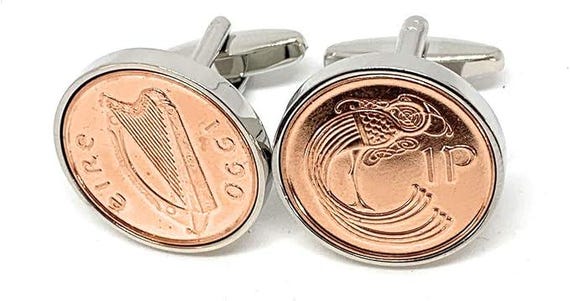 1990 36th Birthday gift Irish Penny for Luck cufflinks: Silver, Gold or RoseGold Plated