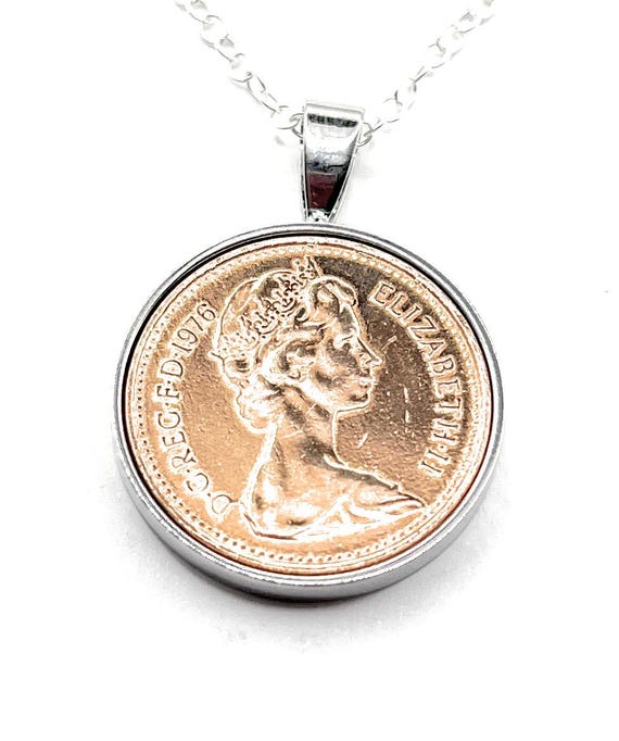 1976 49th Birthday Gift Penny For Luck Coin Pendant : Silver, Gold or RoseGold Plated