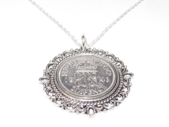 Fancy Pendant 1943 Lucky sixpence 81st Birthday plus a Sterling Silver 18in Chain 81st birthday gift for her, Thinking Of You, Mum, Dad