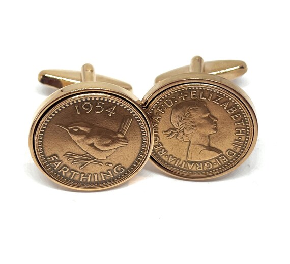71st Birthday 1954 Farthing Coin Cufflinks HT, 71st birthday Gift for Dad, Fathers Day Gift - Rose Thinking Of You,  Special Friend HT RG