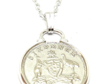 1963 61st Birthday / Anniversary Australian sixpence coin Cinch pendant plus 18inch SS chain gift 61st birthday gift for her SLV
