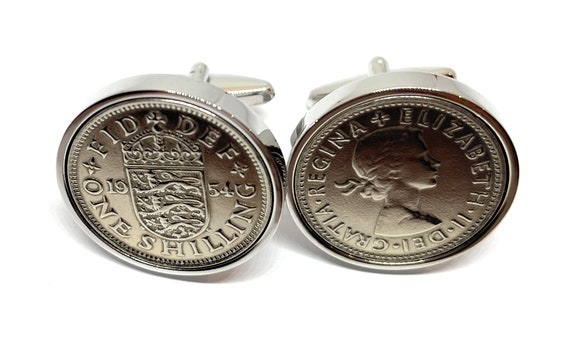 Premium Silver plated 1954 Shilling Cufflinks for a 70th birthday 23mm.  Original sixpences for a 70th Thinking Of You,  Special Friend