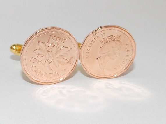 1975 49th Birthday / Anniversary 1 cent Canadian coin cufflinks - One cent cufflinks from 1975 for a 49th birthday present Thinking Of You