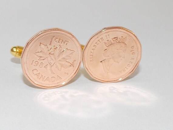 1975 50th Birthday / Anniversary 1 cent Canadian coin cufflinks - One cent cufflinks from 1975 for a 50th birthday present Thinking Of You