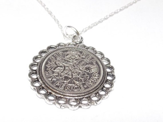 Fine Pendant 1955 Lucky sixpence 69th Birthday plus a Sterling Silver 18in Chain, 69th birthday , 69th, gift from 1955 Thinking Of You