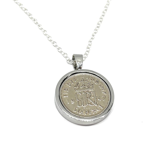 Round Pendant 1947 Lucky sixpence 78th Birthday plus a Sterling Silver 18in Chain - 1947, 1947 78th birthday gift, 78th gift, 1947 gift