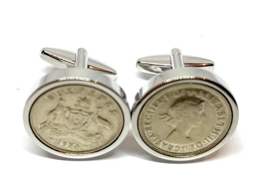 Premium Silver plated 1954 Australian Sixpence Cufflinks for a 70th birthday. Australian sixpences  70th Thinking Of You,  Special Friend