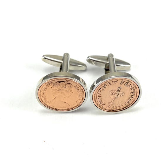 1976 49th Birthday Half Penny Coin Cufflinks : Silver plated backs