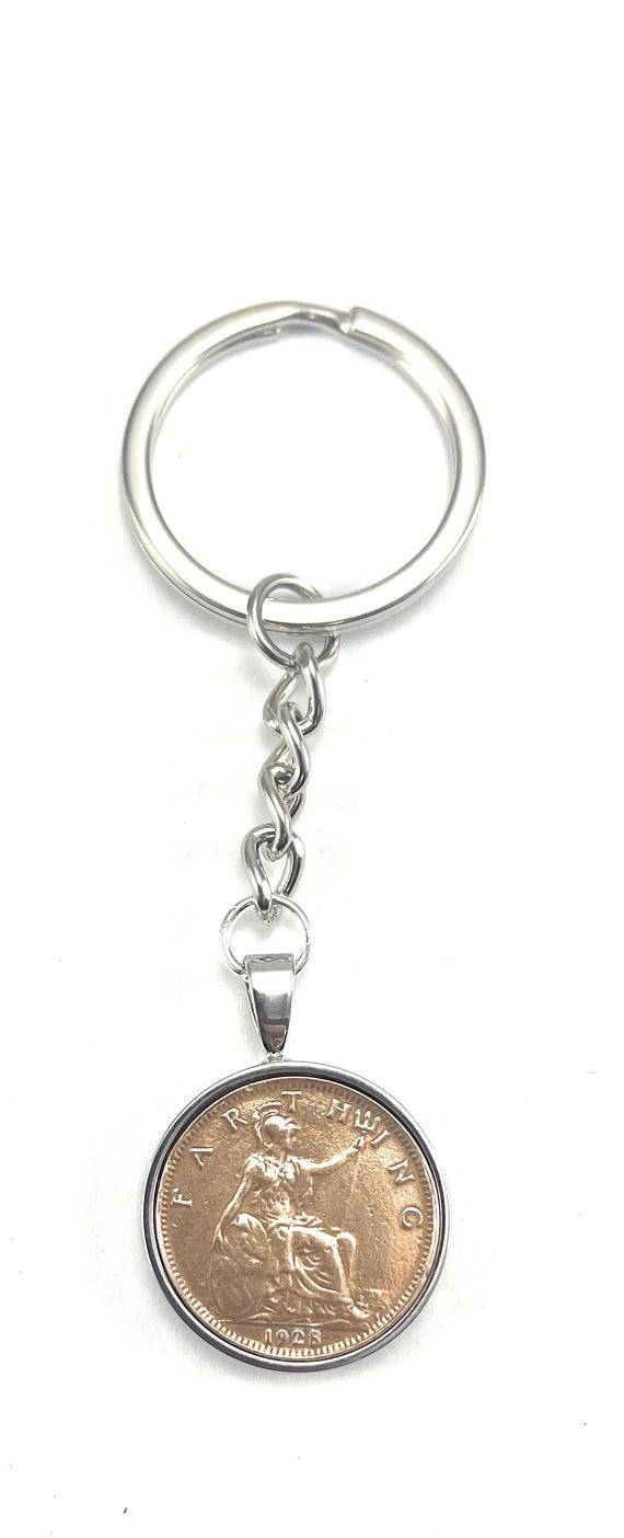 1928 Farthing Coin Keyring 97th Birthday Gift: Silver, Gold or RoseGold Plated backs