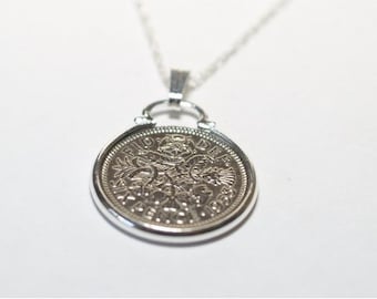1957 66th Birthday / Anniversary sixpence coin pendant plus 18inch SS chain gift 66th birthday gift for her