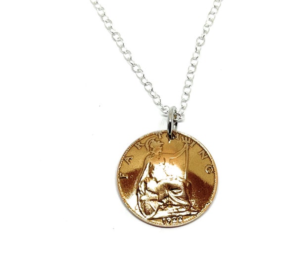 Domed Pendant 1922 Lucky Farthing 103rd Birthday plus a Sterling Silver 18in Chain 103rd birthday gift for her Thinking Of You, Mum Dad