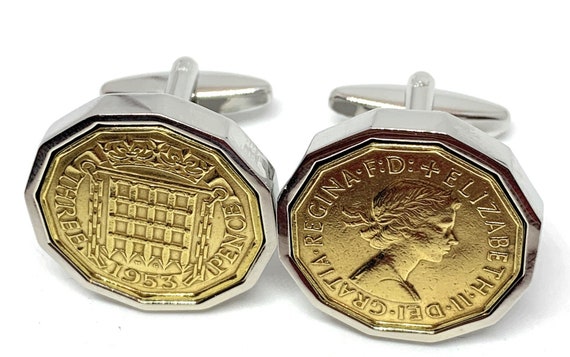 1953 Threepence 3d 72nd birthday Cufflinks - Original Brass Threepence Cufflinks Hand Made Thinking Of You,  Special Friend, 72nd dad gift