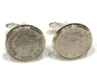 14th  Anniversary  Wedding Anniversary 2008 coin cufflinks - for a wedding in 2008 anniversary, Mens gift, Wedding in 2008 Loved One