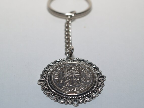 Fancy Pendant 1945 Lucky sixpence 80th Birthday on a keychain 79th birthday gift for her Thinking Of You,  Special Friend, Mum, Dad
