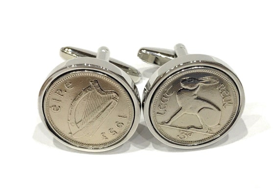 1953 Irish coin cufflinks- Great gift idea. Genuine Irish 3d threepence coin cufflink 1953 Thinking Of You,  Special Friend, Mum, Dad