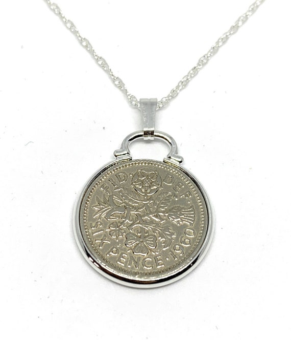 1960 65th Birthday / Anniversary sixpence coin pendant plus Sterling Silver chain gift 65th birthday gift for her