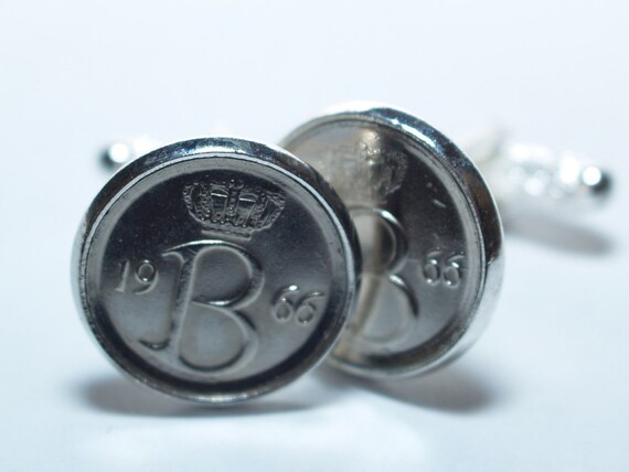 60th Birthday Belgie 25 centimes Coin Cufflinks mounted in Silver Plated Cufflink Backs - 1965 Thinking Of You,  Special Friend, Mum, Dad