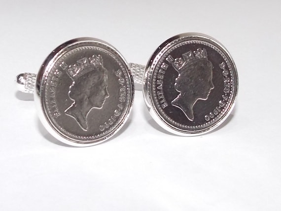 32nd Anniversary Silver Wedding Anniversary 1992 5p coin cufflinks - for a wedding in 1992 Silver anniversary Thinking Of You, Mum Dad