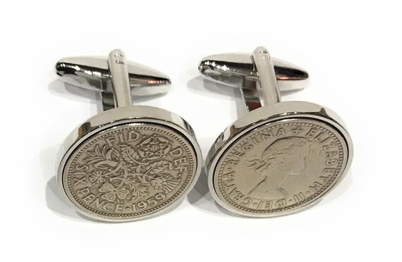 Premium 1959 Sixpence Cufflinks, 66th birthday gift idea, 1959 Mens Birthday, 66th Birthday Gifts for Men, 66th Birthday  HT