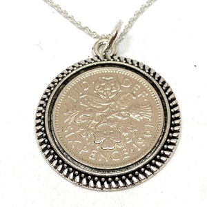 1965 Sixpence Coin Pendant: 60th Birthday Gift, Sterling Silver Chain