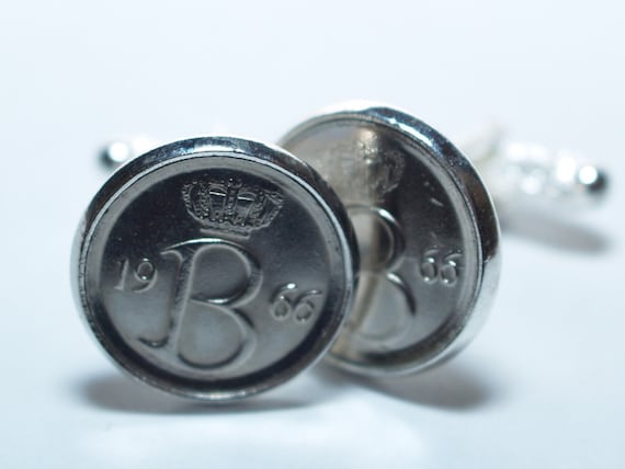 60th Birthday Belgie 25 centimes Coin Cufflinks mounted in Silver Plated Cufflink Backs - 1964 60th Thinking Of You,  Special Friend