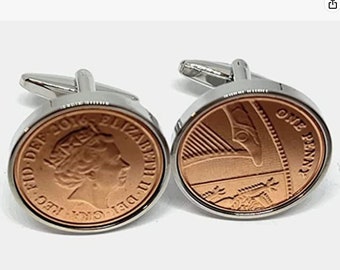 8th Bronze anniversary cufflinks - bronze 1p coins from 2016 - Great Anniversary Gift for a Bronze Wedding 8th wedding gift Thinking Of You