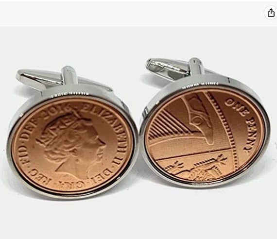 8th Bronze anniversary cufflinks - bronze 1p coins from 2016 - Great Anniversary Gift for a Bronze Wedding 8th wedding gift Thinking Of You