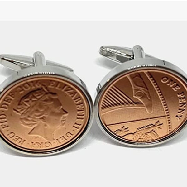 8th Bronze anniversary cufflinks - bronze 1p coins from 2016 - Great Anniversary Gift for a Bronze Wedding 8th wedding gift Thinking Of You