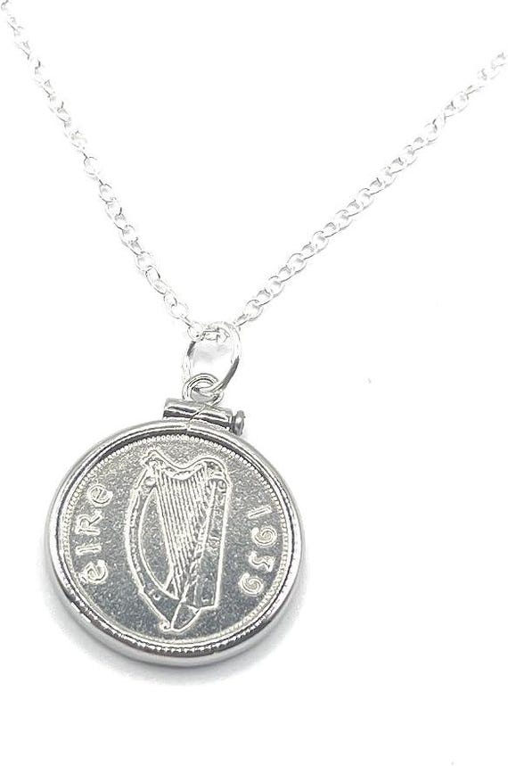 87th Birthday Gift, 1939 Irish Sixpence Coin Pendant Solid Cinch: Sterling Silver Chain