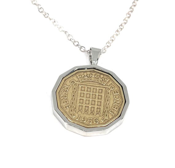 Round Pendant 1956 Lucky Threepence 69th Birthday plus a Sterling Silver 18in Chain, 69th birthday , 69th, gift from 1956 Thinking Of You