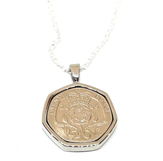 2006 Twenty Pence Coin Pendant 19th Birthday gifts Wedding Anniversary: Silver or Gold Plated