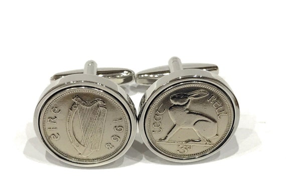 1968 Irish coin cufflinks- Great gift idea. Genuine Irish 3d threepence coin cufflink 1968 Thinking Of You,  Special Friend, Mum, 56th Dad