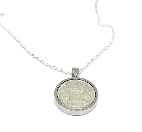 Round Pendant 1942 Lucky sixpence 83rd Birthday plus a Sterling Silver 18in Chain 83rd birthday gift for her Thinking Of You, Mum Dad