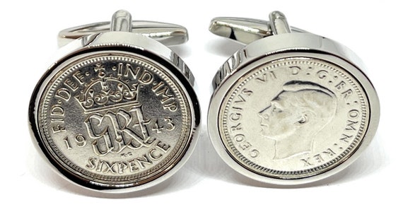 Luxury 1943 Sixpence Cufflinks for a 80th birthday.  82nd Birthday cufflinks for him 1943 birthday cufflinks HT