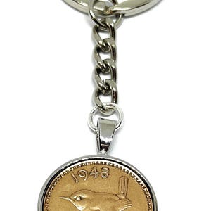 1948 Farthing Coin Keyring - 77th Birthday Gift