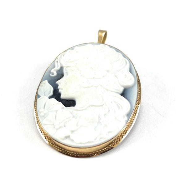 Antique 9ct Gold Carved Agate Cameo Pendant / Brooch 3.7cm X 3.0 (98) Victorian Lady