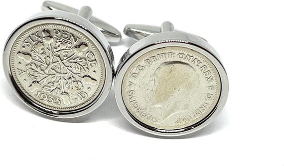 1933 Sixpence Cufflinks: 92nd Birthday Gift, Silver, Gold or RoseGold Plated