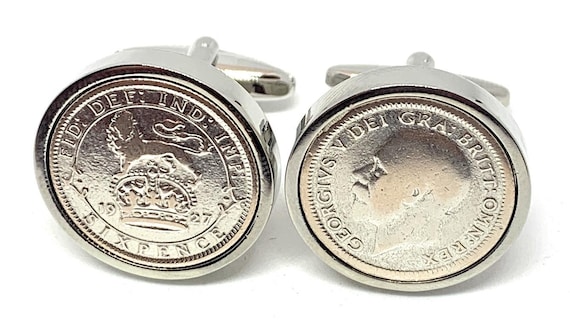 1927 98th Birthday Gift Sixpence Coin Cufflinks: Silver, Gold or RoseGold plated Backs