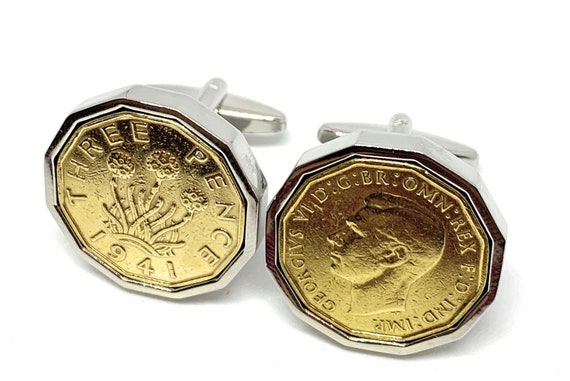 1942 Threepence 3d 82nd birthday Cufflinks - Original 1942 threepence coin cufflinks for a 82nd birthday Thinking Of You SLV