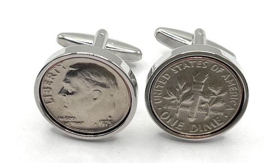 1976 American Dime coin cufflinks 49th Birthday gift : Silver Plated backs