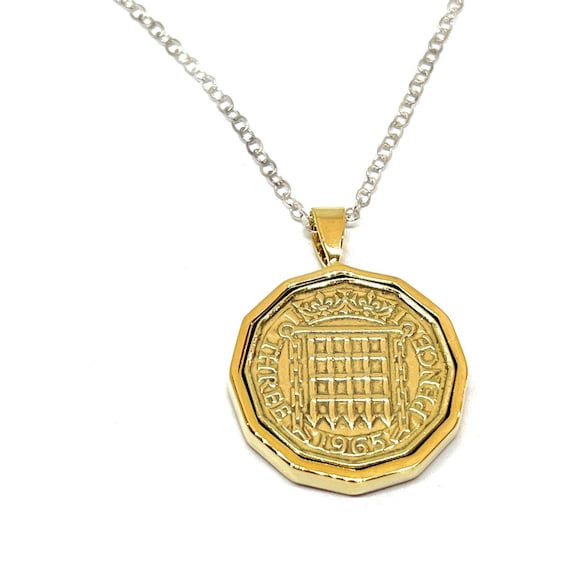1965 Threepence Coin Pendant: 60th Birthday Gift, Sterling Silver Chain