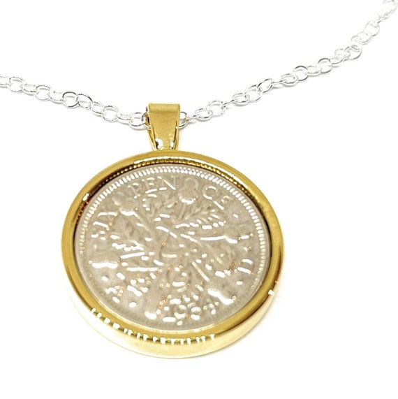 Solid Pendant 1934 Lucky sixpence 90th Birthday gifts for women Sterling Silver 18in chain 90th birthday gift for her, Thinking Of You GLD