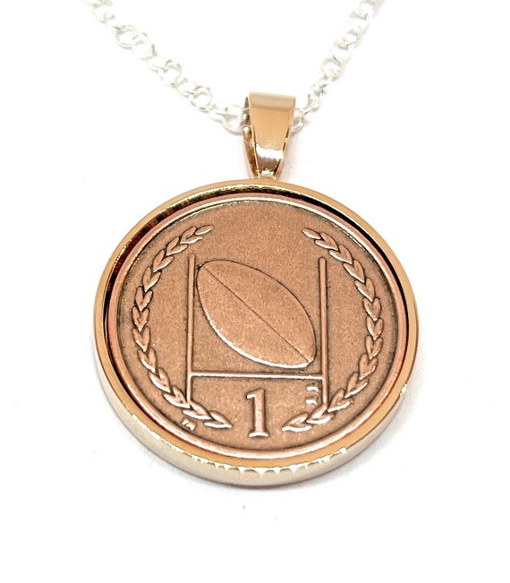 Rugby Solid Pendant in RoseGold plated backs - Rugby Player Pendant with real coin - Great Rugby gift ,  Special Friend Rose-GLD