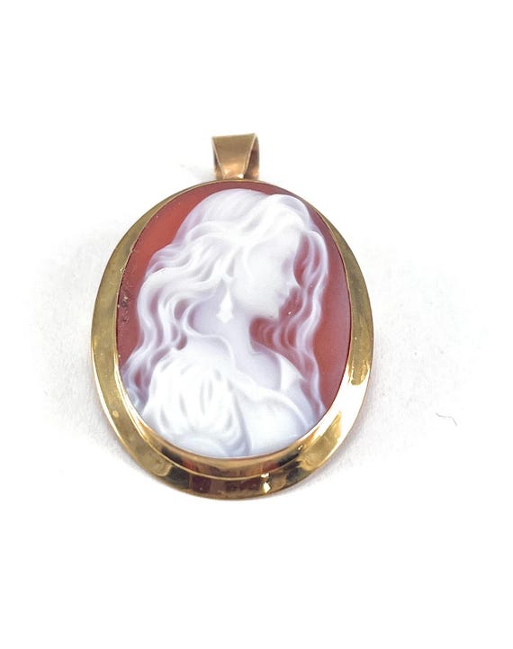 Antique 9ct Gold Carved Agate Cameo Pendant / Brooch 2.7cm X 2.2 (6) Young Girl