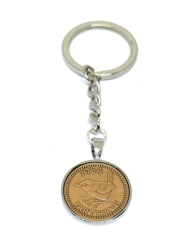 1954 71st Birthday Keyring-Farthing Keyring- Mum, Dad, Brother, Sister- 71st Birthday-Coin Keyring, 71st Anniversary, SLV