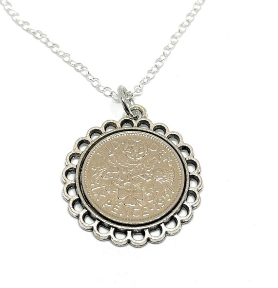 Fine 1957 67th Birthday / Anniversary sixpence coin pendant plus 18 inch SS chain gift 67th